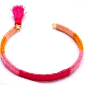 INC PINK AND ORANGE THREAD WRAPPED TASSEL BANGLE BRACELET